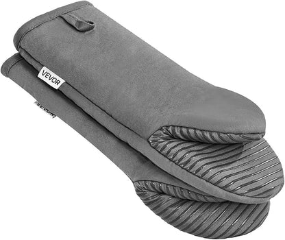 VEVOR Oven Mitts, Mini Oven Mitt Set with Non-Slip Silicone Strips, High Heat Resistant to 500℉, Lightweight Cotton Baking Mitts 13.07 x 6.1 inch with 2 No-Marks Hooks for Home, Kitchen, 2 Piece