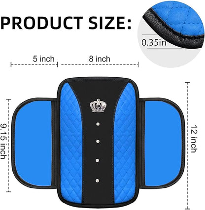 NBTEPEM Bling Crown Car Center Console Armrest Cover, Leather Middle Console Cover Cushion with 2 Storage Bags, Car Armrest Storage Box Interior Accessories for Most Vehicles(Blue)