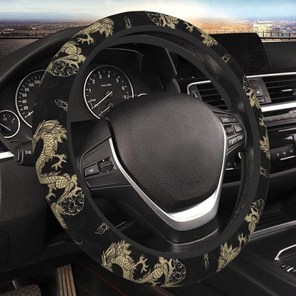 Golden Dragon Steering Wheel Cover for Men, Anti-Slip Elastic Breathable Soft Rubber Car Steering Wheel Protective Cover, Universal 15 Inch Fit for Cars, Auto, SUVs