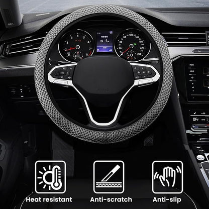 Elastic Stretch Car Steering Wheel Cover, Comfortable Steering Wheel Cover Universal for 14.5-15 Inch, Warm in Winter & Cool in Summer, Anti-Slip Breathable Ice Silk (Gray)