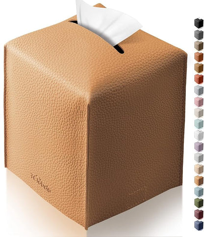 Tissue Box Cover, Tclouda, Modern PU Leather Square Tissue Box Holder for Creative Decorative, Ideal for Bathrooms/Office/Car/Nightstand/Outdoor Tent/Dining Table, 5"X5"X5", Single Claybank