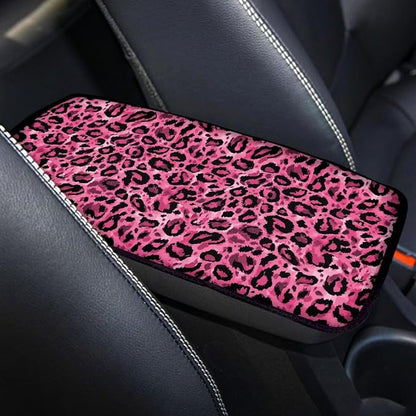 Pink Leopard Print Car Center Console Covers for Women,Car Armrest Cover Pads,Universal Animal Print Car Accessories