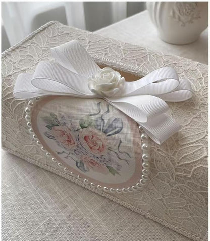 Tissue Cover Holder Fabric Art Cute Tissue Box Cover Dispenser Napkin Organizer for Bathroom Bedroom Office and Car (A-Beige)