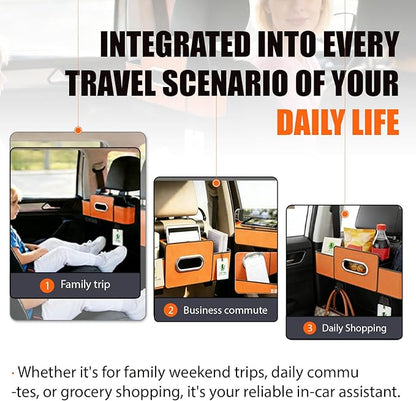 Car Backseat Organizer Multifunction Storage Box Vehicle Seat Accessories Cup Tissue Trash Hooks Phone Snack Drink Handbag Leather Interior Utility Portable Durable Easy Installation Secure(Beige)