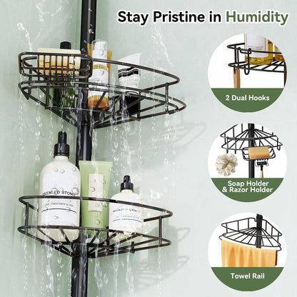 Corner Shower Caddy Tension Pole-4 Tier Adjustable Bathroom Shower Organizer with Soap Holder, Rustproof Shower Shelves Shower Rack for Inside Shower, Bathtub Shampoo Storage 29-118", Black