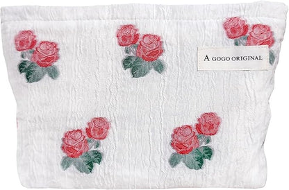 STARDW Flower Cosmetic Bags Makeup Bags for Women and Girls,Travel Makeup Bag Large Capacity Canvas Makeup Bag,Makeup Organizer Bag Zipper Pouch (Rose Red)