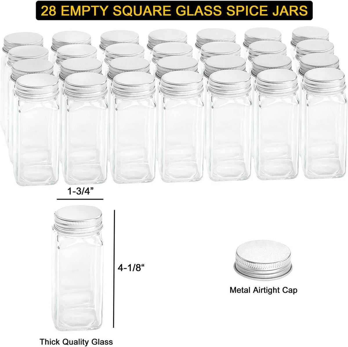 SpaceAid Spice Rack Organizer with 21 Spice Jars, 386 Spice Labels, Chalk Marker and Funnel Set for Cabinet, Countertop, Pantry, Cupboard or Door & Wall Mount - 21 Jars, 13.4" W × 9" H, Black