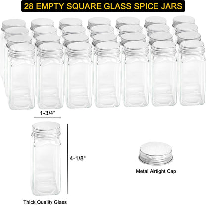 SpaceAid Spice Rack Organizer with 21 Spice Jars, 386 Spice Labels, Chalk Marker and Funnel Set for Cabinet, Countertop, Pantry, Cupboard or Door & Wall Mount - 21 Jars, 13.4" W × 9" H, Black