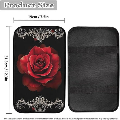 Red Rose Universal Center Console Armrest Soft Pad Protector Cover Armrest Box Protector Non Slip for Pet Dogs Car Interior Decor