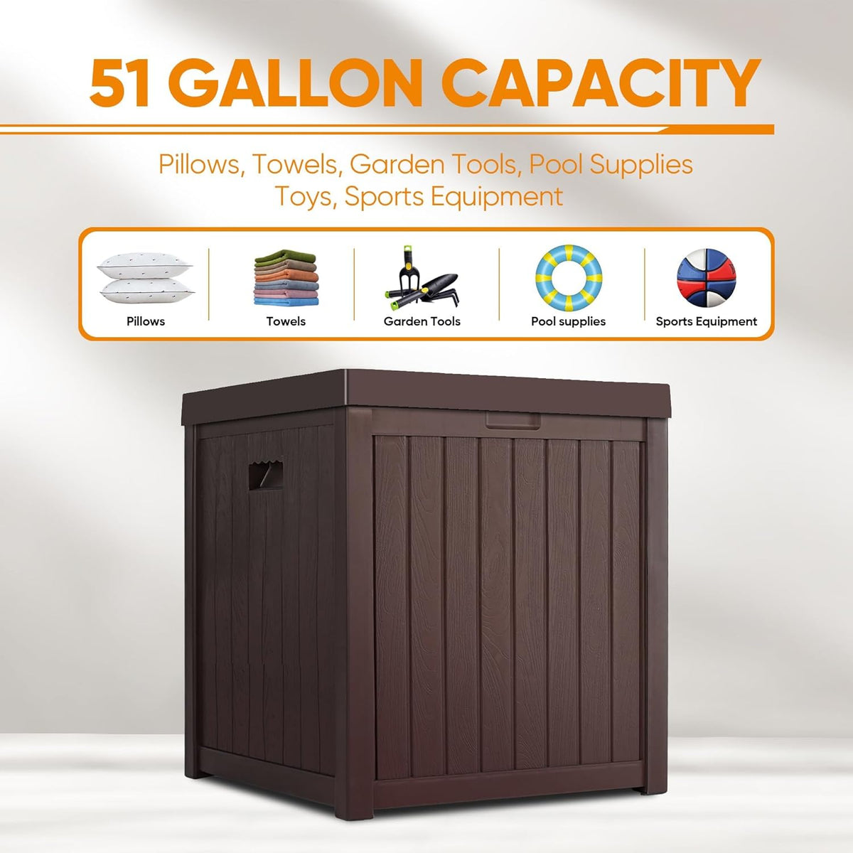 ZYJOYY 51 Gallon Resin Deck Box, Outdoor Storage Box Waterproof for Patio, Garden, Pool, and Deck, Storage Solution for Cushions, Tools, Delivery Packages, Brown