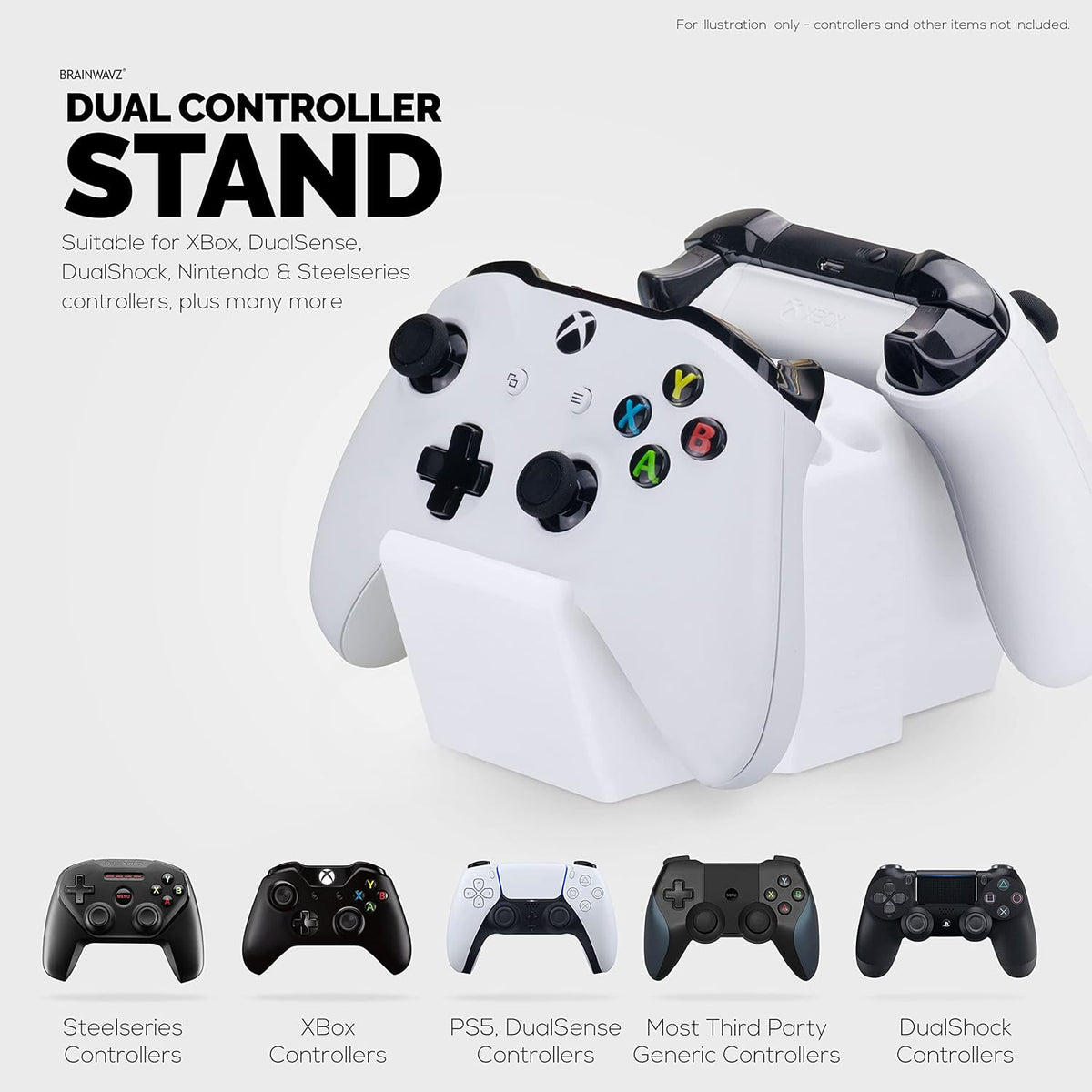 Game Controller Holder & Desktop Pen Organizer Stand With Ten Slots for Pens, Pencils, Stationery, Craft Tools & More - Universal Design for PS5 XBOX SERIES X ONE PS4 SWITCH PC Gamepads - D05 - White