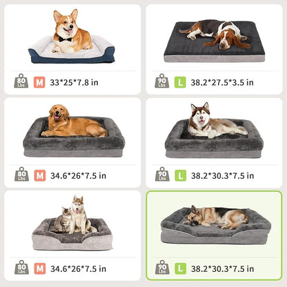 Dog Bed Waterproof Medium/Large Sized XL Foam Pet Beds Removable Washable Cover Dog Sofa Egg Crate Foam Support with Zipper Bottom Bolster Deluxe Plush Mat (38.2x30.3x7.5in+Grey)