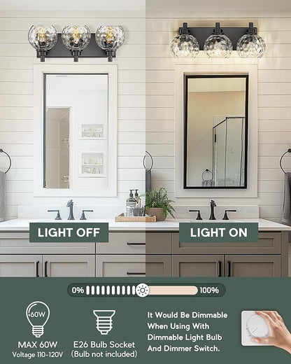 METWET Bathroom Light Fixtures Over Mirror, 3-Light Matte Black Vanity Light