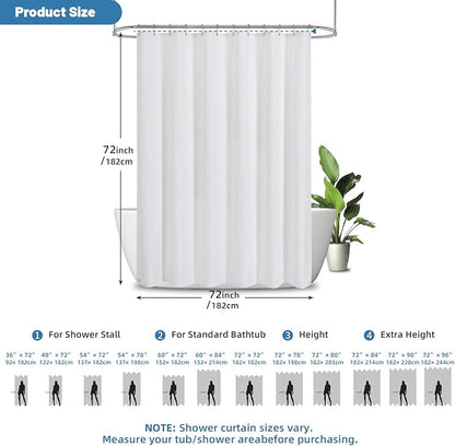 THAIGEE 2-in-1 Waterproof Fabric Shower Curtain - No Separate Liner Needed, Hotel-Style Waffle Weave, Effortless Cleaning & Washable Bathroom Shower Curtain Set,72Wx72H,White