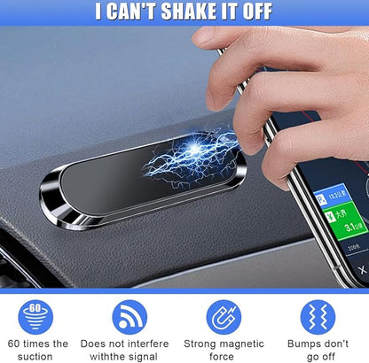 Magnetic Phone Car Mount, Flat Stick on Car Phone Holder with Metal Plate for Dashboard Wall, Universal Automobile Cradles Compatible with Cell Phones & Mini Tablets (Black)