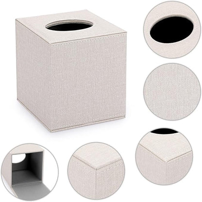 Sumnacon Square Linen Tissue Box Cover - Stylish Cube Tissue Box Holder with Magnetic Bottom, Decorative Tissue Box for Vanity Toilet Tank Dresser Night Stand Table Countertop Office Car, Beige