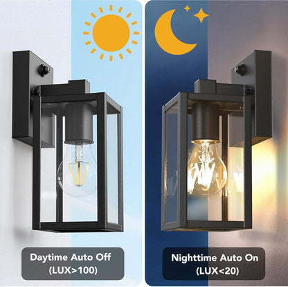 PARTPHONER Dusk to Dawn Outdoor Light Fixtures, 2-Pack Sensor Porch Lights, Waterproof Exterior Wall Sconce Lighting Lamp, Waterproof Wall Lantern for House, Doorway, Garage (Black)
