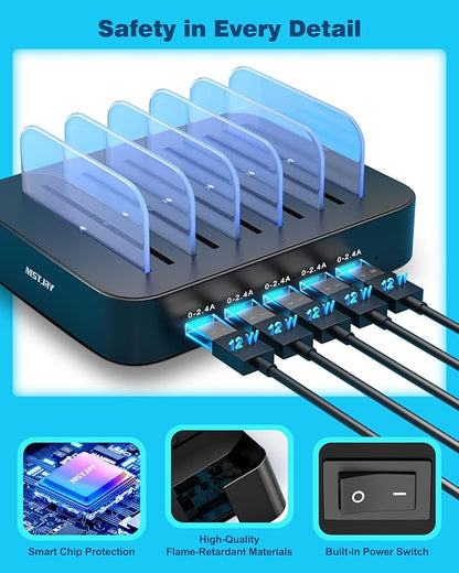 MSTJRY Charging Station for Multiple Devices : 5 Port Multi USB-A Charger