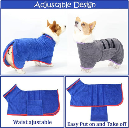 HhiMyOct Dog Drying Coat - Fast Drying Dog Towel Robe - Microfiber Super Absorbent Pet Bathrobe, Adjustable Collar & Belly Strap Fast Drying Coat Pet Dog Cat Bath Robe Towel