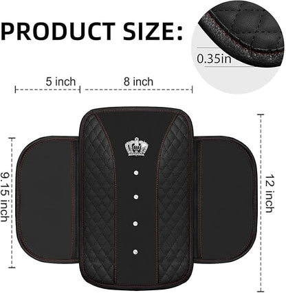 NBTEPEM Bling Crown Car Center Console Armrest Cover, Leather Middle Console Cover Cushion with 2 Storage Bags, Car Armrest Storage Box Interior Accessories for Most Vehicles(Black)