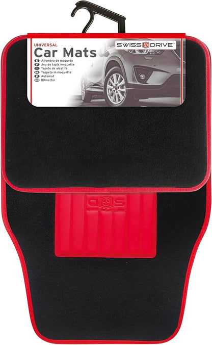 Universal Carpet Mats for Cars Carpet with Rubber Edge Red Non-Slip and Washable Front Mats 45 x 65 cm Rear 44 x 33 cm