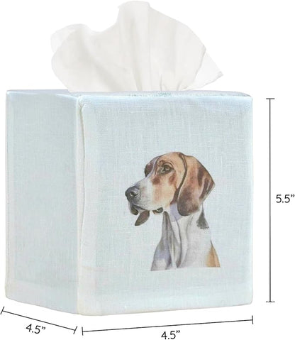 EmbroideryLinen.VN Tissue Box Cover Set of 2, Square Linen Tissue Holder, Printed Animal Pattern, 4.5x4.5x5.5 Inches, Decorative Holder for Bathroom, Living Room, Office (Dog - Ivory)