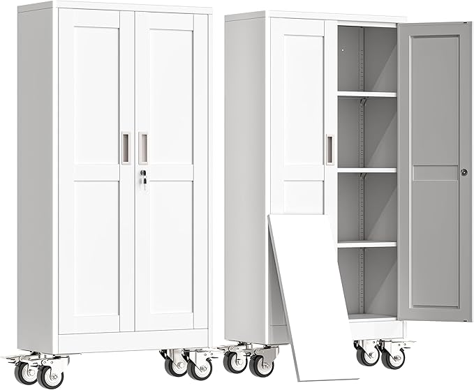 61" H Metal Garage Storage Cabinet, Rolling Tool Cabinet