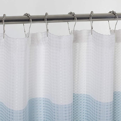 Dainty Home Waffle Weave Waterproof Shower Curtains for Bathroom, Blue 70 icnhes, Extra Long Shower Curtain, Waterproof Fabric 12 Roller Ball Hooks