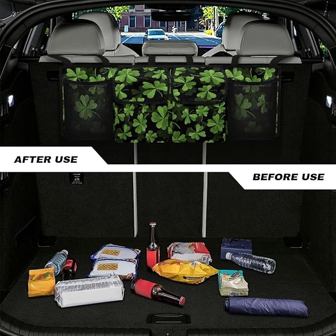Green Leaf Car Trunk Organizer for SUV Organizer Trunk Storage Organizer, St. Patrick's Day Decorations Trunk Storage Organizer, It Easy to Find Things, Frees Trunk Floor, Space-Saving