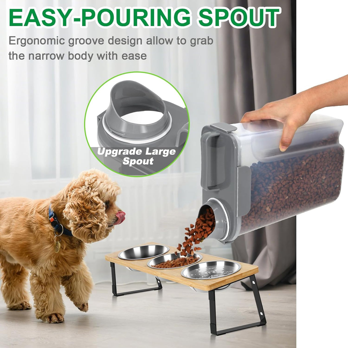 TBMax Large Cat Food Storage Container, Portable Dog Food Container with Upgraded Large Spout and Cup, Travel Pet Food Storage Dispenser for Small Animal Kibble Storage, Bird Seed Container - Grey