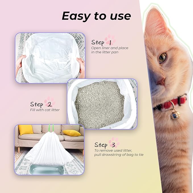 KropBom Cat Litter Box Liners, 20 Count - 41" x 19" Large Extra Durable Litter Pan Bags with Drawstring - Heavy Duty Liner Bags for Pet Litter Tray (Unscented)