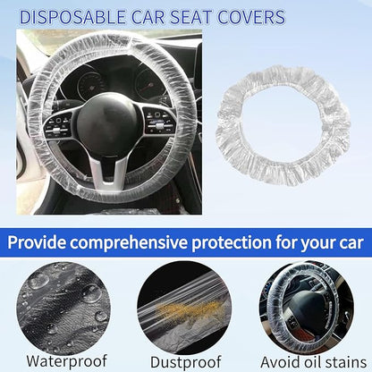 100 PCS Universal Car Disposable Steering Wheel Cover with Elasticity,Easy to Install Steering Wheel Shield,One-time Use Car Steering Wheel Protector for Auto Truck Bus, Keep Auto Interior Clean