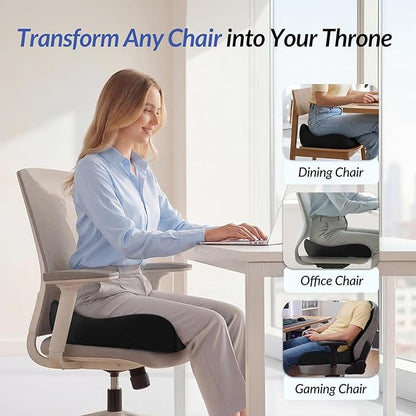 ZIKEE Thickened Seat Cushion, Ergonomic Memory Foam Hemorrhoid Pillow for Hip, Sciatica, Long Sitting Relief, 6.0" Thick Office Chair Cushion with Widened Cutout for Tailbone Pain Relief in Car, Home
