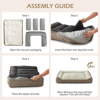 JOEJOY Orthopedic Dog Bed Medium Sized Dogs, Extra Thick Supportive Big Dog Couch Bed with Sides, Ultra Soft Pet Bed Sofa, Beige, 35''x25''