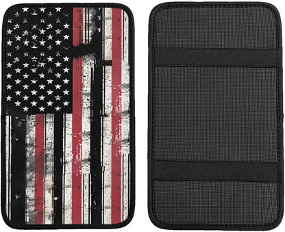 Retro American Flag Console Armrest Cover Pads Armrest Cushion Protector Car Interior Accessories Patriot Car Center Console Cushion Pad for SUV, Truck, Sedans