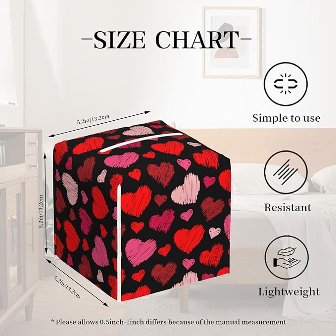 Tissue Box Cover, Colorful Hearts Pu Leather Square Tissue Box Cover Case Organizer Cube Box Holder for Bathroom Vanity Countertop, Night Stands, Office Desk & Car 5.2X5.2X5.2''