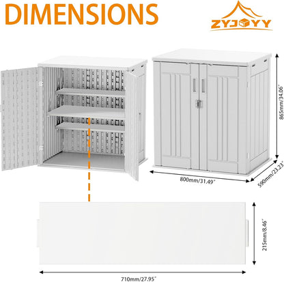 Outdoor Storage Cabinet with 2 Shelves, Waterproof Resin Vertical Tool Shed, Lockable 15 cu. ft. Storage Shed for Patio, Garden, Yard, Dark White
