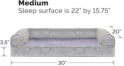 Furhaven Orthopedic Dog Bed for Medium/Small Dogs w/ Removable Bolsters & Washable Cover, For Dogs Up to 35 lbs - Faux Fur & Velvet Sofa - Smoke Gray, Medium