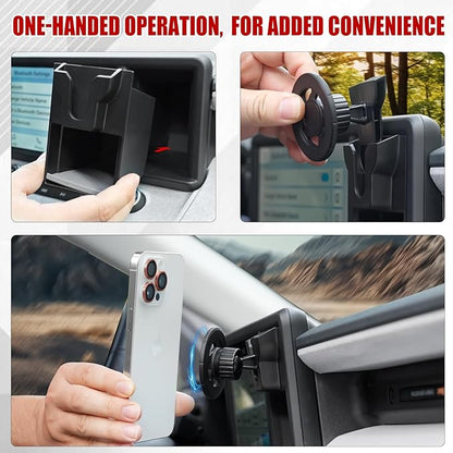 Mabett Magnetic Phone Holder Cubby Insert for Ford Maverick 2022-2024 Accessories, Dash Mount Storage Box Kit (Phone Holder)
