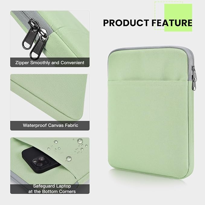 iPad mini 7 Sleeve, iPad mini Case Bag, Shockproof Tablet Sleeve for iPad mini 7,6,5,4 / Galaxy Tab A7 Lite 8.7" / Tab A 8.0" Protective Bag, Green