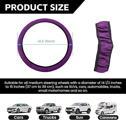 Elastic Stretch Car Steering Wheel Cover, Comfortable Steering Wheel Cover Universal for 14.5-15 Inch, Warm in Winter & Cool in Summer, Anti-Slip Breathable Ice Silk (Purple)