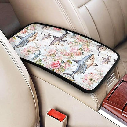 Sharks Sea Life with Pink Car Auto Armrest Cushion Cover Accessories Center Console Seat Box Pad Protector Universal Decoration for Most Vehicle SUV Truck