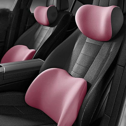 New Car Headrest & Lumbar Support Cushion for Hyundai Santa Fe 2001-2024, Ergonomic Memory Foam Seat Headrest Neck Rest Cushion Breathable Removable Cover for Neck Back Relief,E/Pink