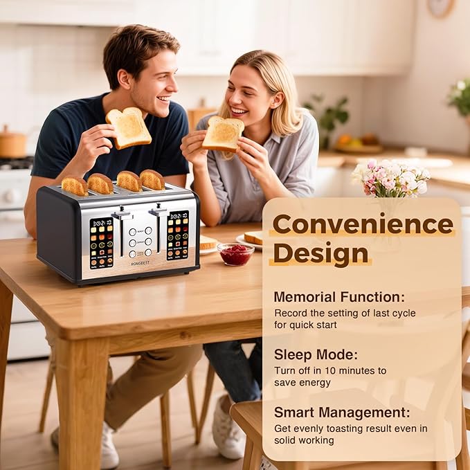 4 Slice Touch Screen Toaster, Easy-to-Use Digital Stainless Steel Toaster