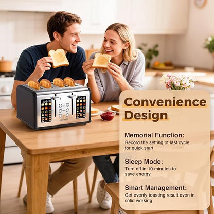 4 Slice Touch Screen Toaster, Easy-to-Use Digital Stainless Steel Toaster