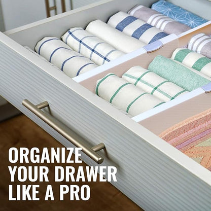 RAPTUROUS Adjustable Deep Drawer Divider – 5" Tall, Expandable 13-22", 5-Pack, Non-Slip Drawer Dividers for Clothes, Dresser, Kitchen & Office Organization (White)