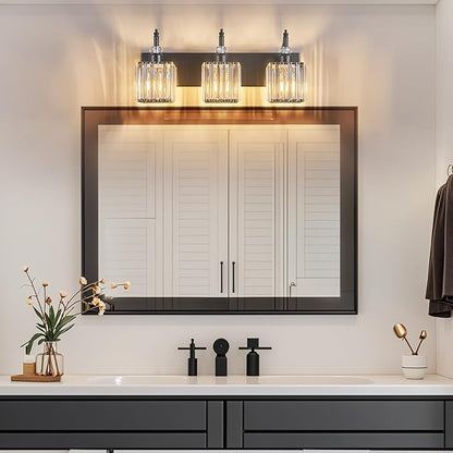 BBLLWJ Modern Bathroom Vanity Light 3-Light Black Crystal Light Fixtures Over