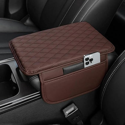 Car Armrest Cushion for Isuzu D-MAX MU-X 2015-2025, Center Console Covers Pad Leather Accessories, Arm Rest Protector Mat with Side Storage Bag for SUV/Sedan/Truck, C/Brown