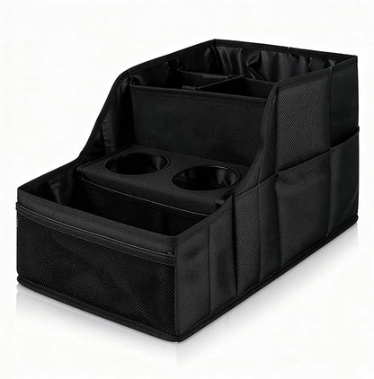 Car Seat Organizer Backseat and Passenger Seat Organizer with 9 Compartments 2 Cup Holders Car Organizer Front Seat Storage for Travel Kids，Black