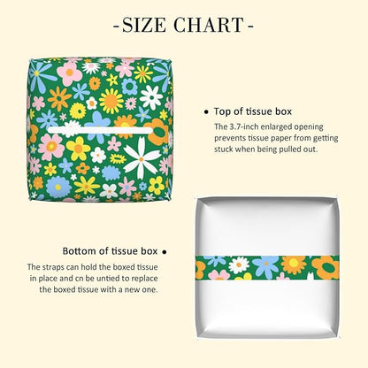 POIUBLE Colorful Hippie Flowers Tissue Box Cover Leather Tissue Box Holder Square Facial Paper Organizer Dispenser for Bathroom Kitchen Bedroom Vanity Countertop Night Stands